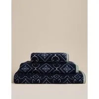 Pure Cotton Tile Print Towel - Navy alternate view