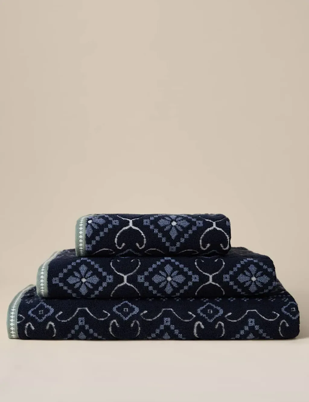 Pure Cotton Tile Print Towel - Navy product