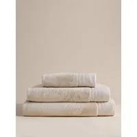 Pure Cotton Towel with Linen Border - Light Buff alternate view