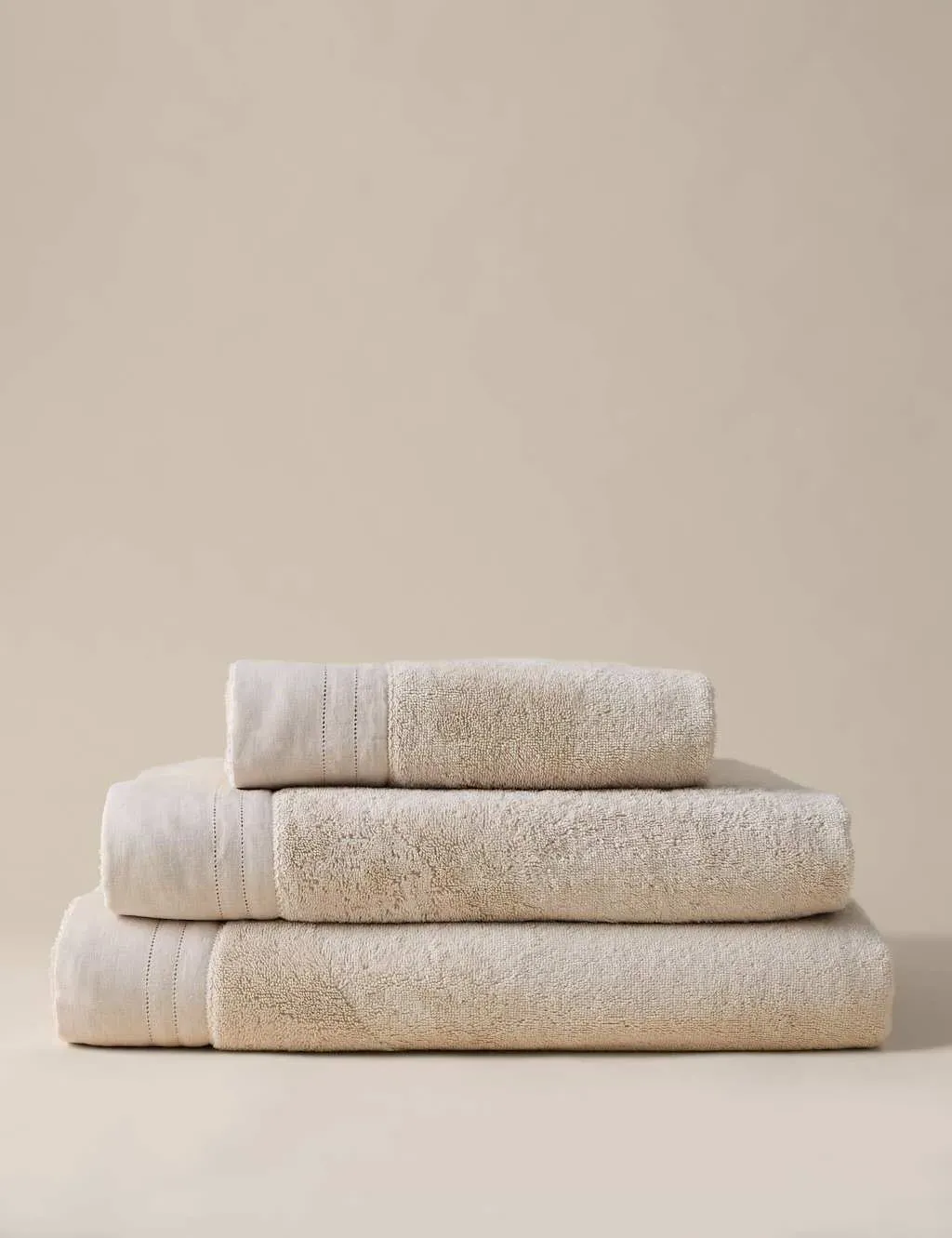 Pure Cotton Towel with Linen Border - Light Buff product