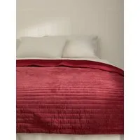 Pure Cotton Velvet Narrow Stripe Bedspread - Red alternate view