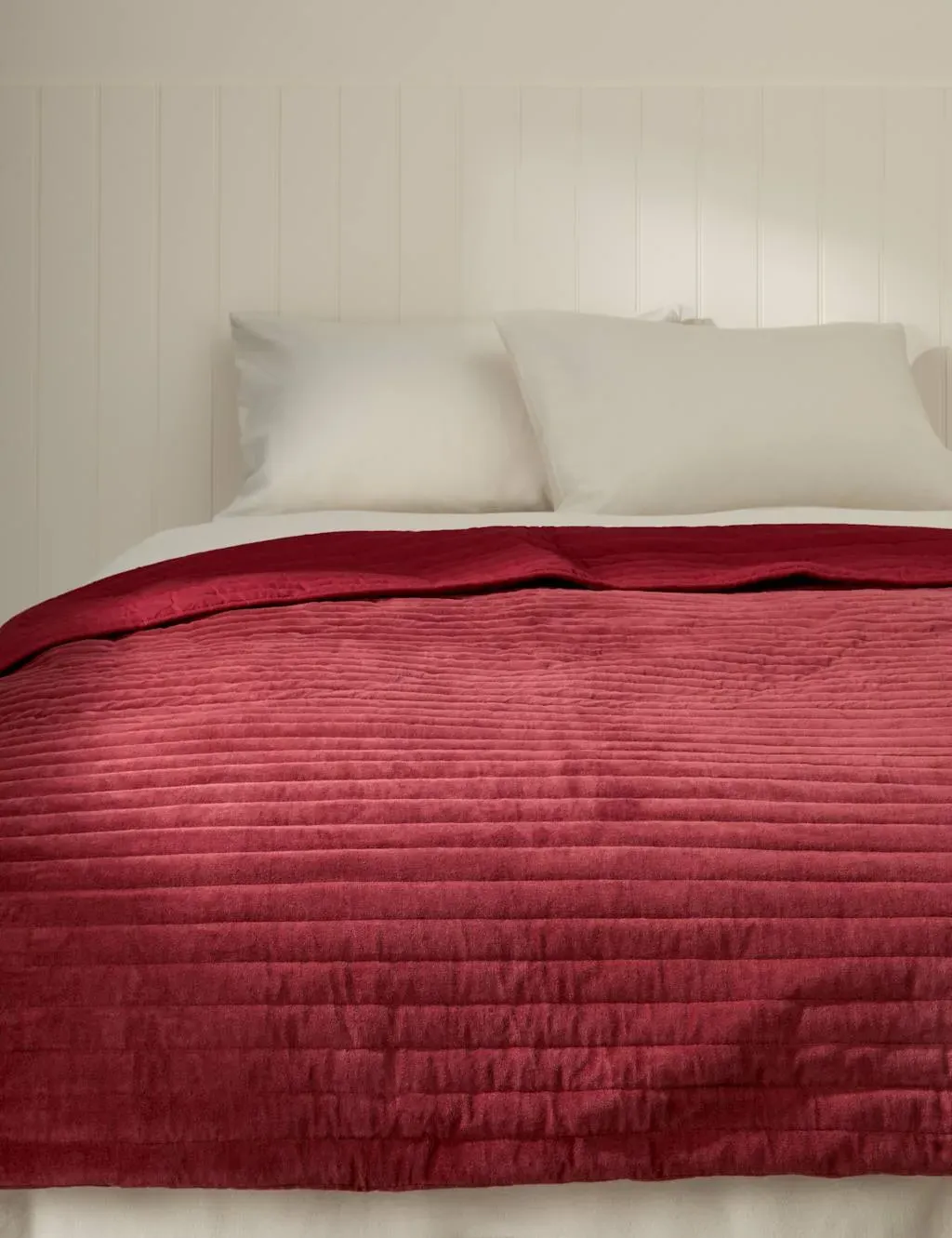 Pure Cotton Velvet Narrow Stripe Bedspread - Red product