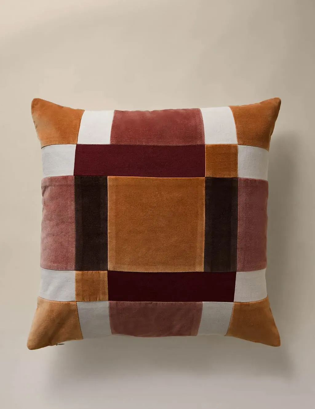 Pure Cotton Velvet Patchwork Cushion Cover - Rust Mix product