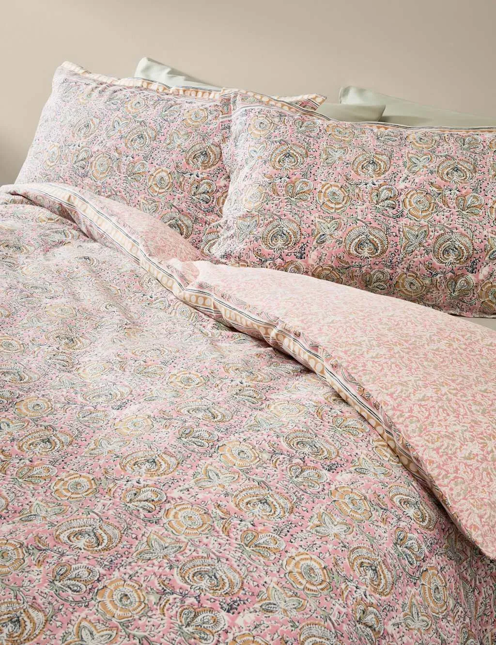 Pure Cotton Woodblock Floral Bedding Set - Pink Mix product