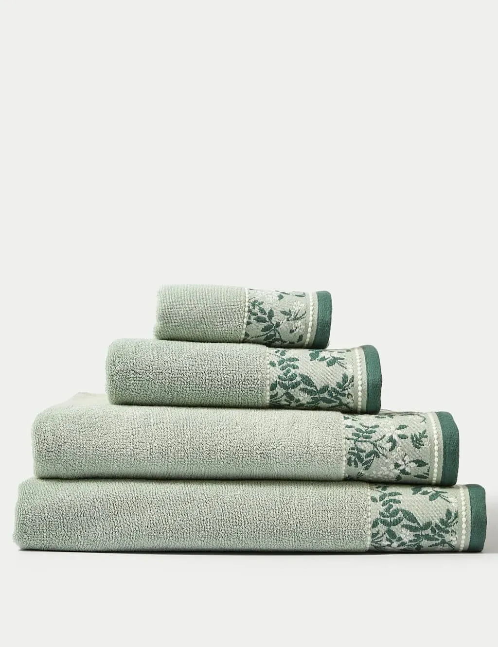 Pure Cotton Woven Floral Bath Towel - Forest Green product