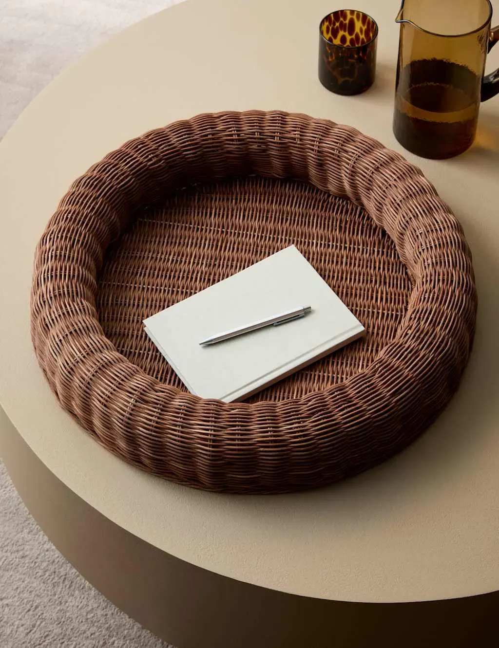 Rattan Large Round Coffee Table Tray - Brown product