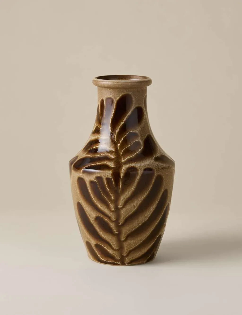 Reactive Leaf Ceramic Vase - Brown product