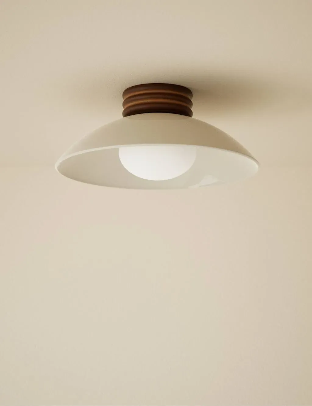 Retro Wooden Ribbed Flush Ceiling Light - Brown product