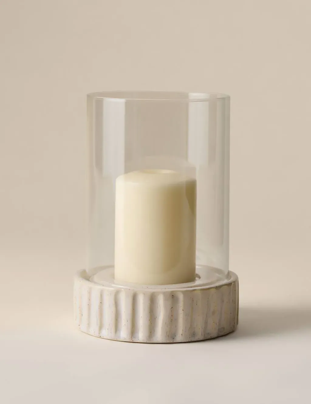 Ribbed Base Ceramic Hurricane Candle Holder - White product