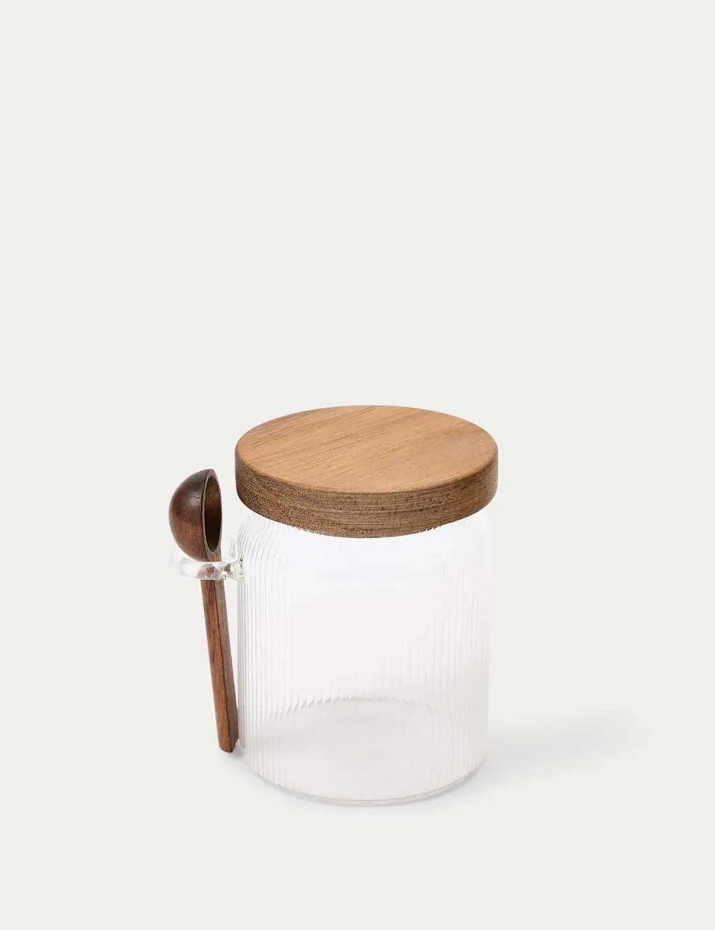 Ribbed Glass Sugar Pot with Wooden Lid product