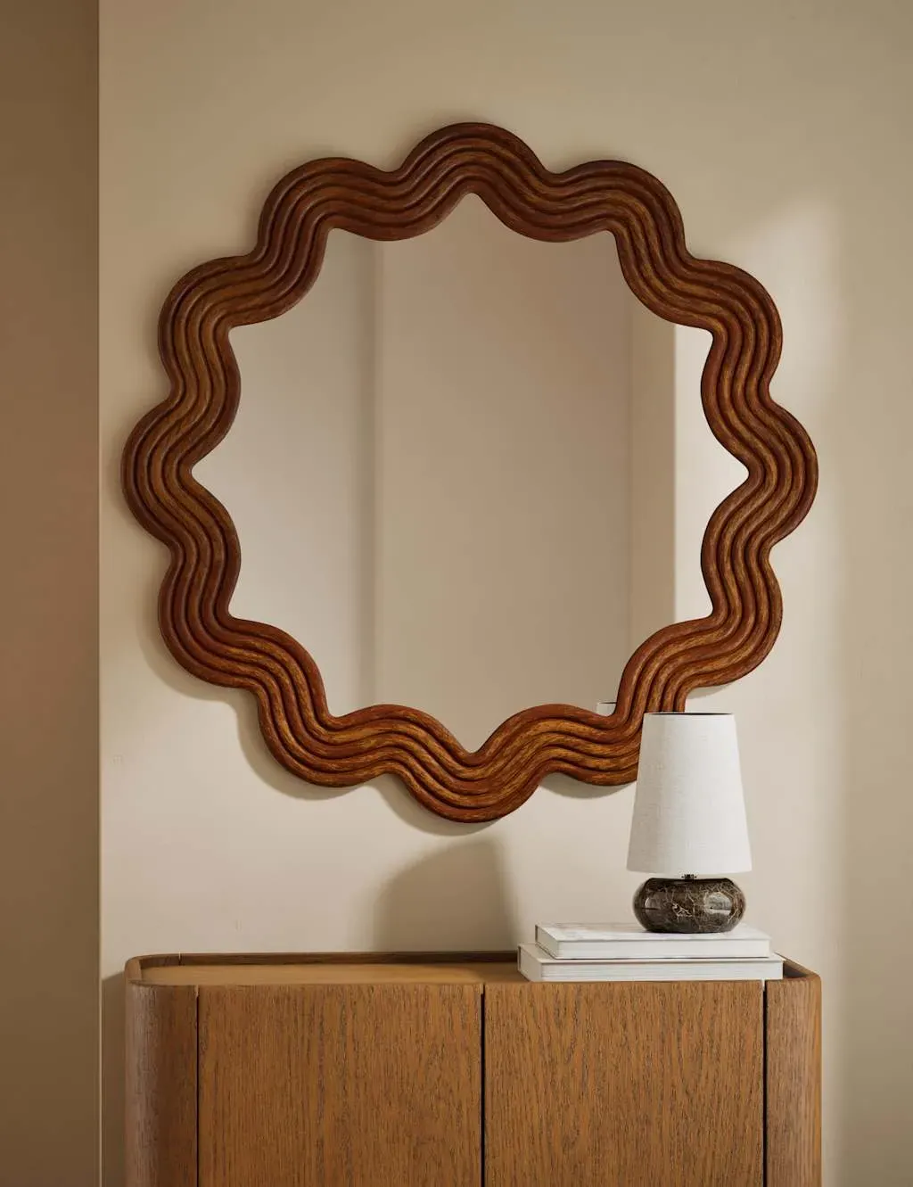 Scallop Ribbed Wooden Wall Mirror - Natural product