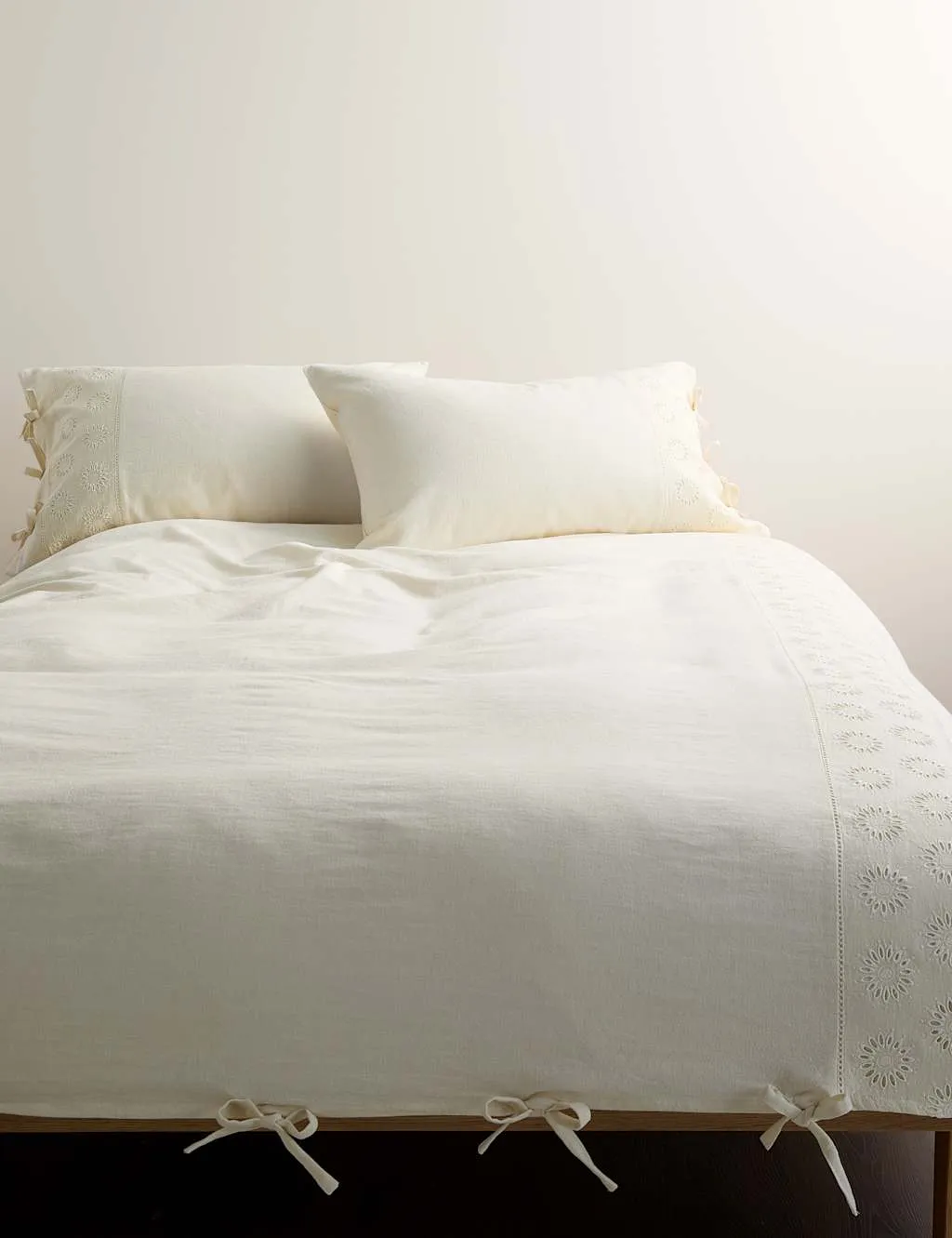 Schiffli Embroidered Panel Bedding Set - Ecru, Linen Cotton product