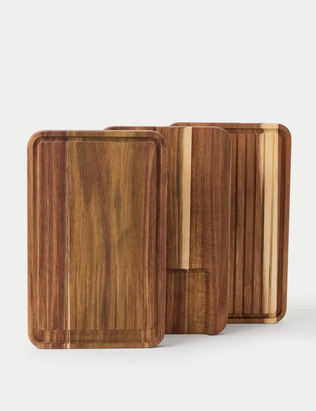 Set of 3 Acacia Chopping Boards with Ridged Detail - Wood product