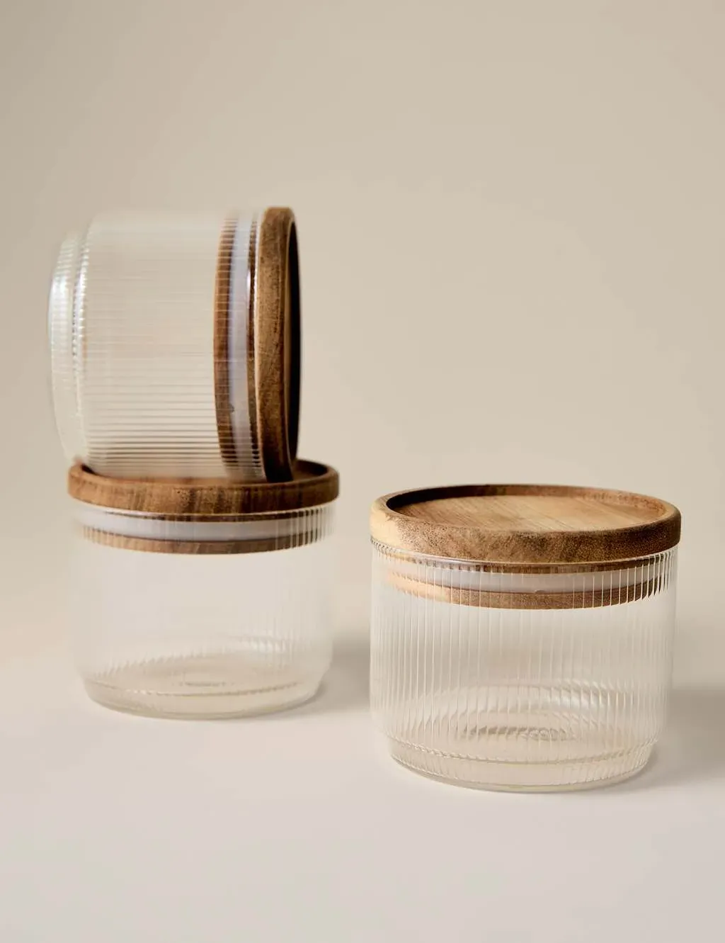 Set of 3 Small Stacking Glass Storage Jars - Clear product