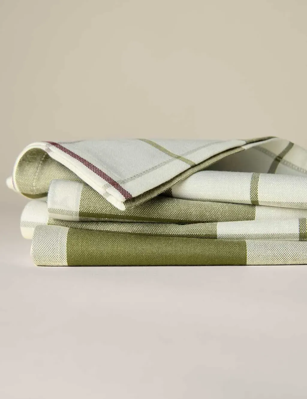 Set of 4 Checked Napkins - Green, Cotton Linen product