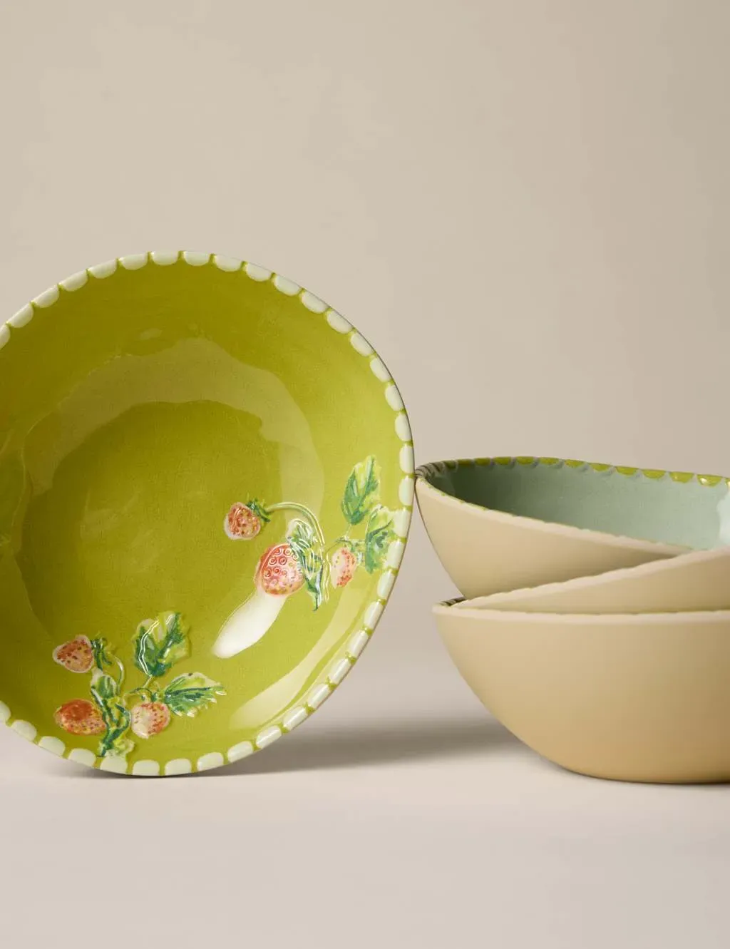 Set of 4 Floral Picnic Cereal Bowls - Green Mix, Melamine product
