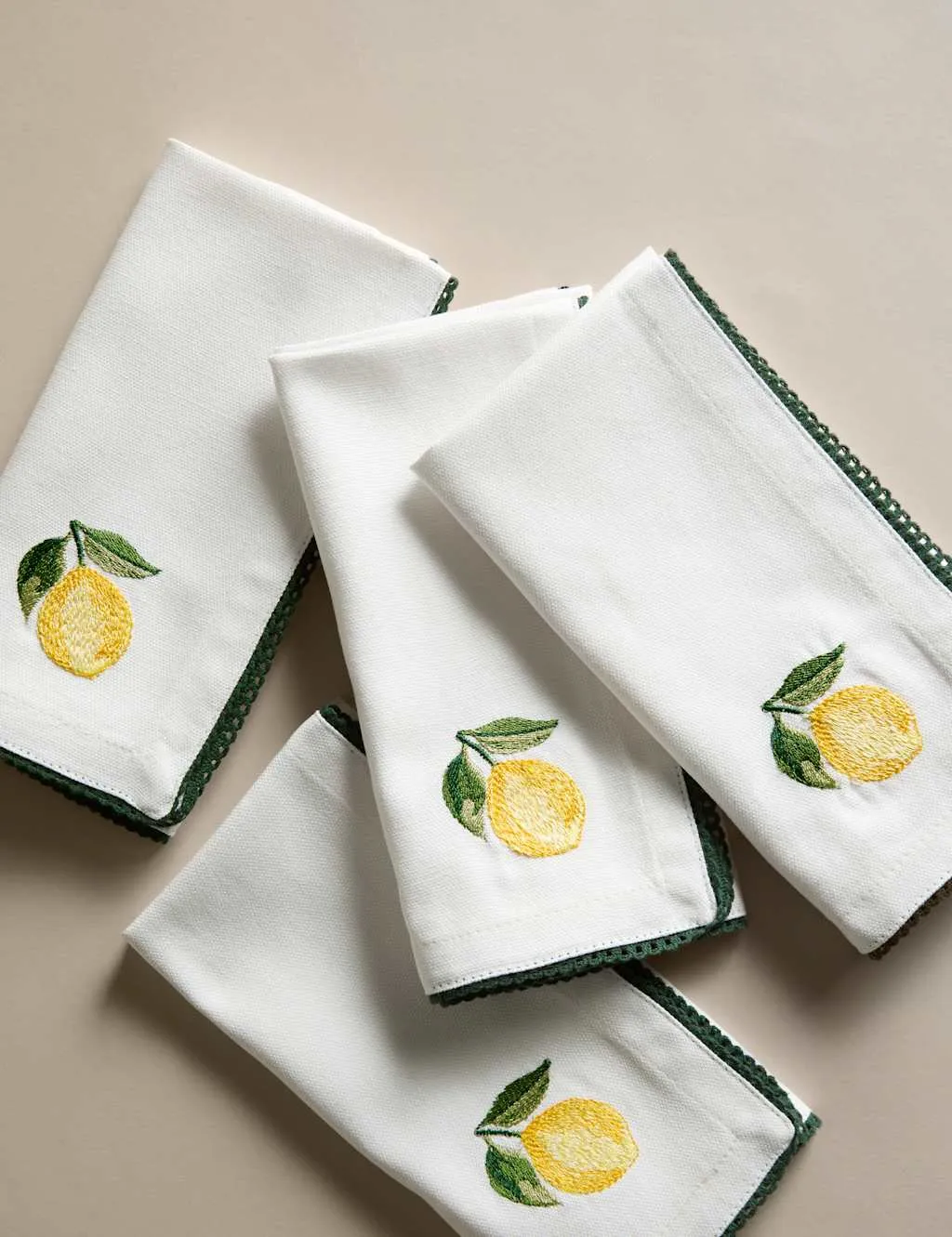 Set of 4 Pure Cotton Lemon Embroidered Napkins - Yellow Mix product