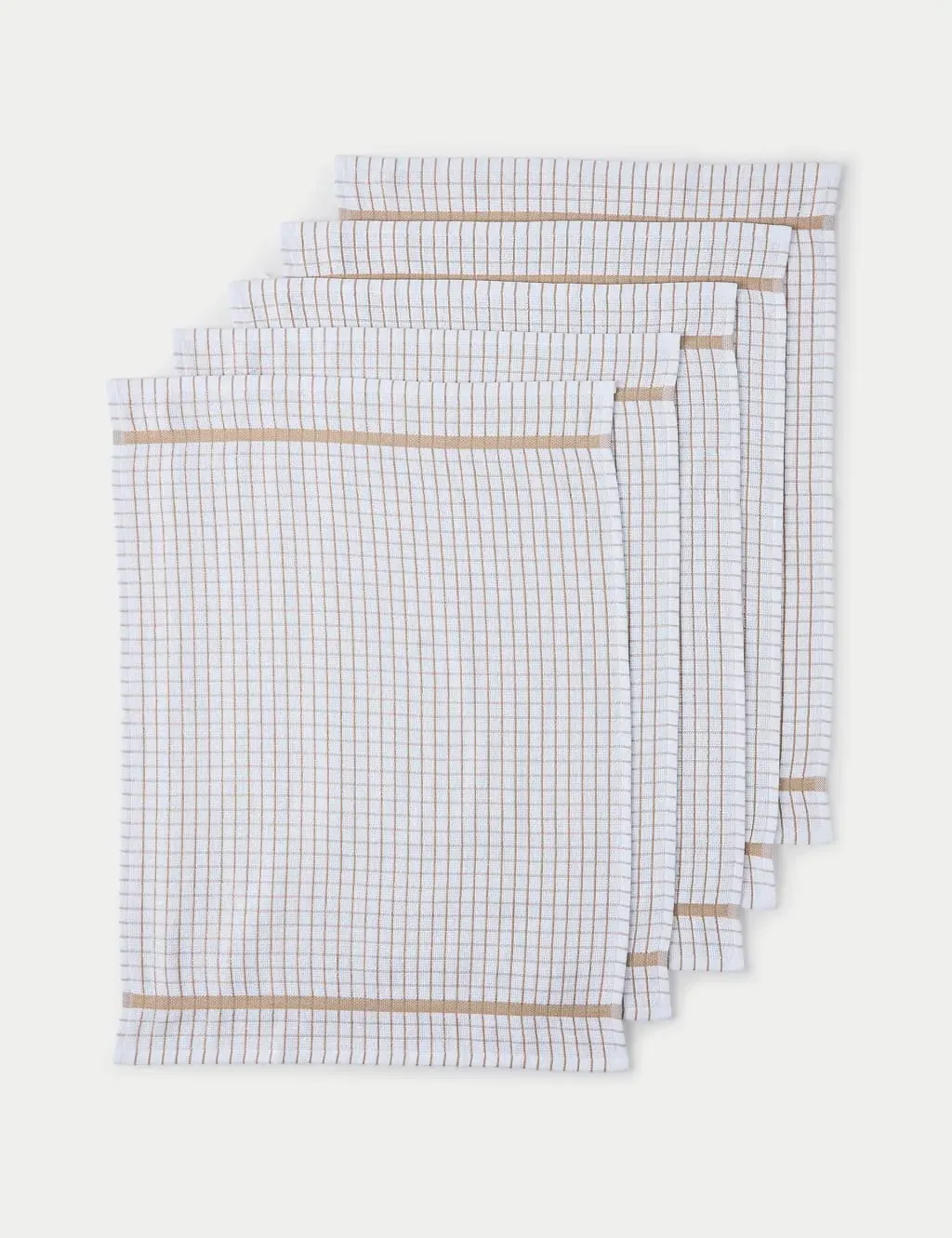 Set of 5 Checked Terry Tea Towels - Neutral, Cotton product