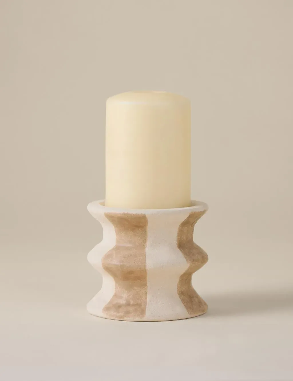 Striped Ceramic Pillar Candle Holder - Neutral product