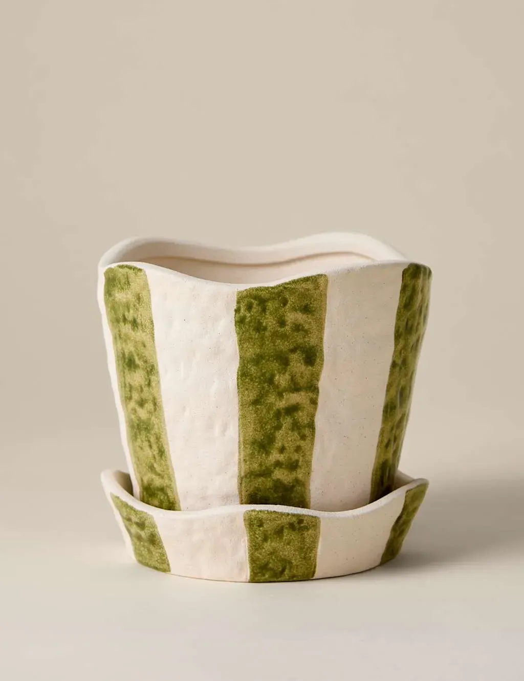 Striped Textured Ceramic Planter - Green product
