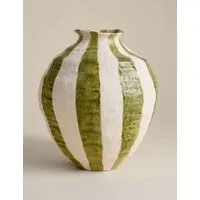 Striped Textured Oval Ceramic Vase - Green alternate view
