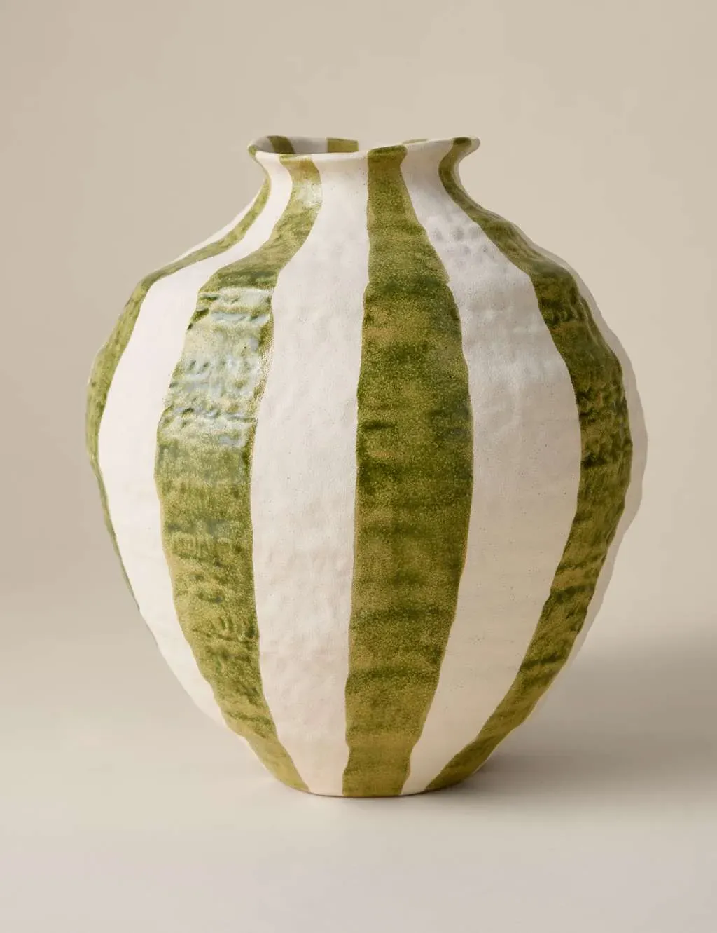 Striped Textured Oval Ceramic Vase - Green product
