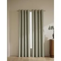 Textured Herringbone Eyelet Curtains - Green alternate view