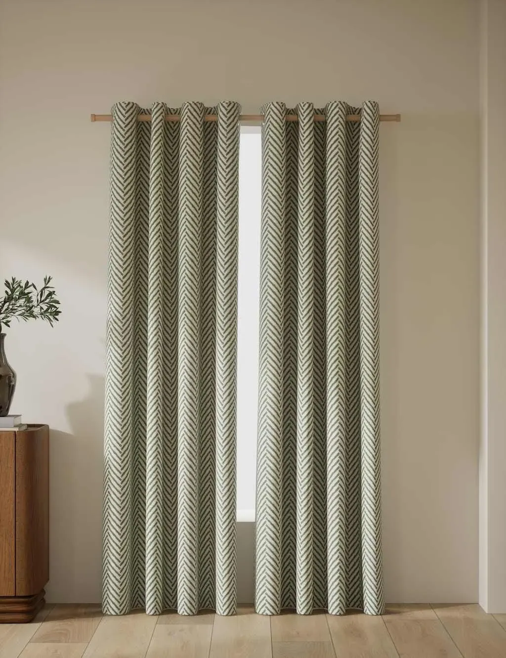 Textured Herringbone Eyelet Curtains - Green product