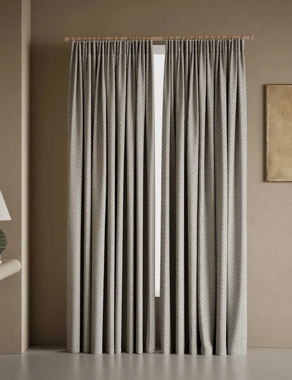 Textured Herringbone Eyelet Curtains - Light Grey product