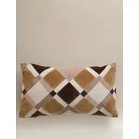 Velvet Geometric Patchwork Bolster Cushion - Natural Mix alternate view