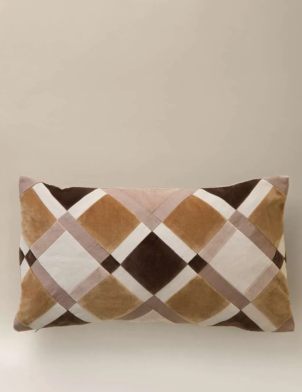 Velvet Geometric Patchwork Bolster Cushion - Natural Mix product