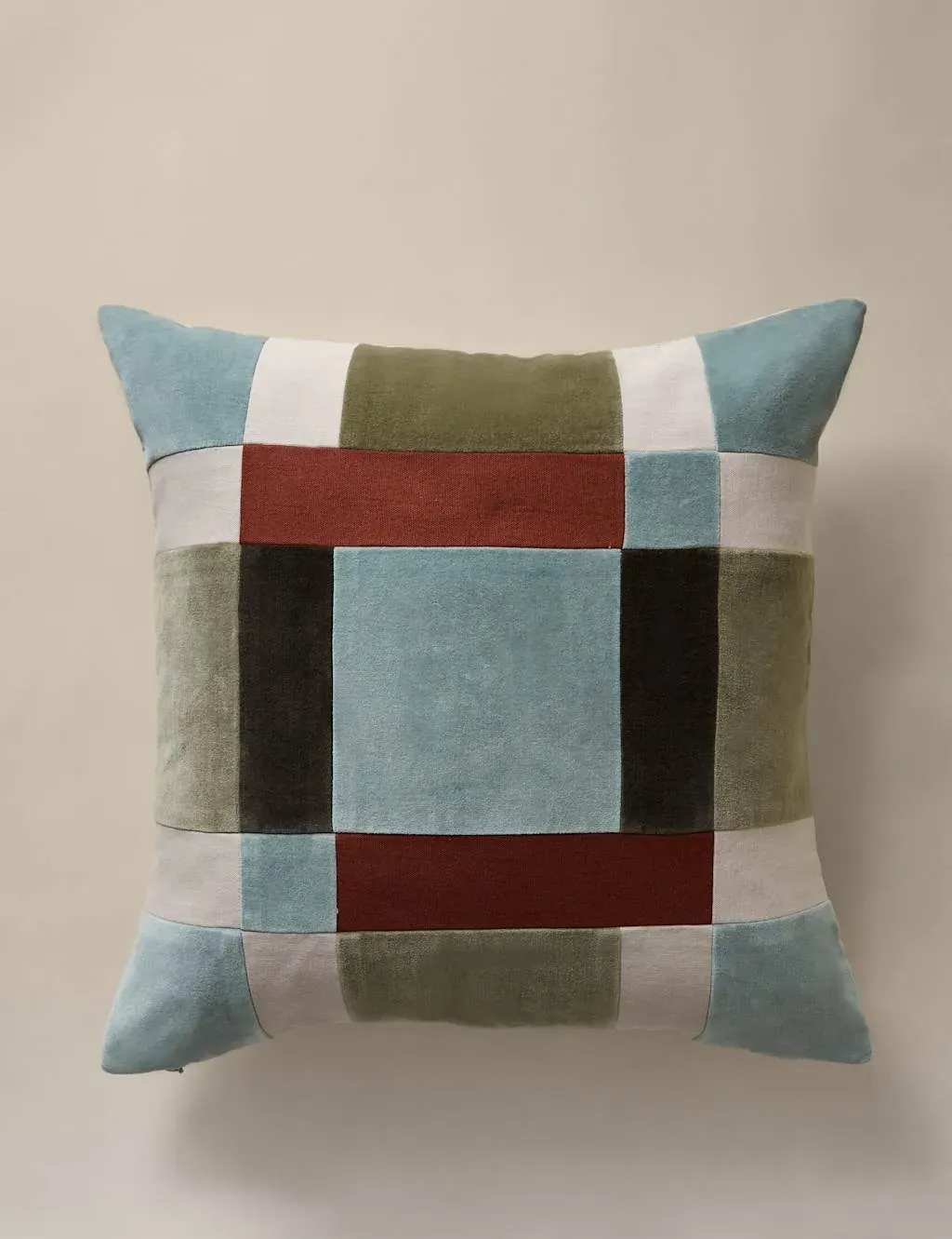 Velvet Patchwork Square Scatter Cushion - Green Mix, Cotton product