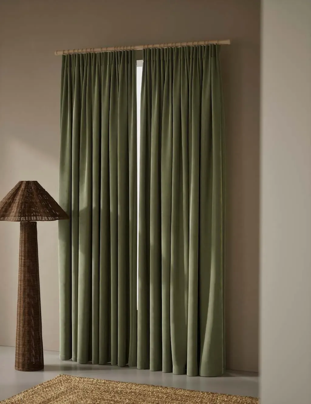 Velvet Pencil Pleat Curtains - Khaki product