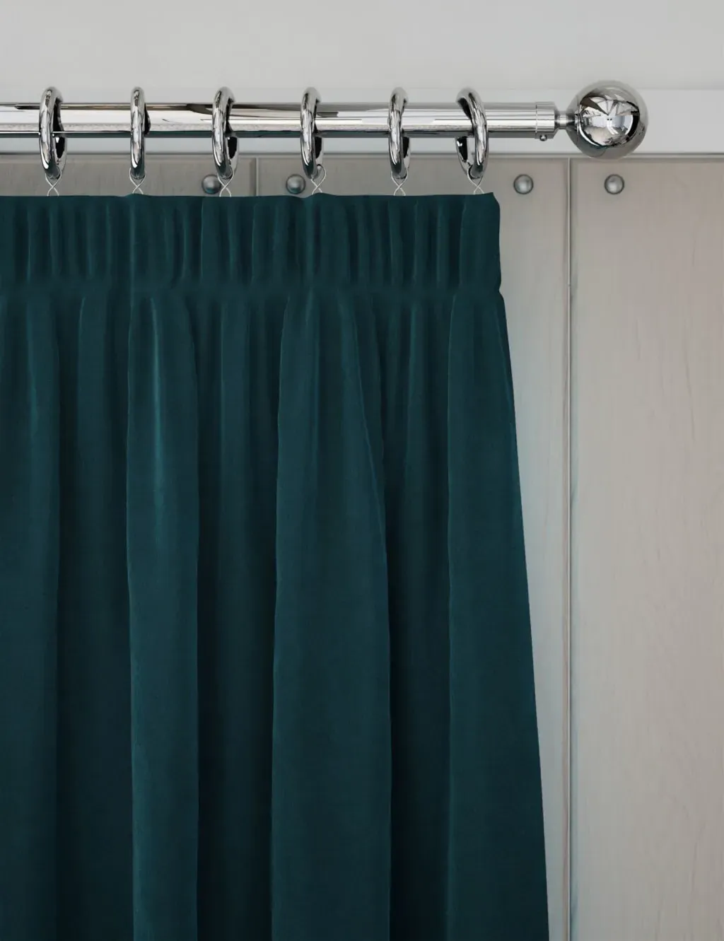 Velvet Pencil Pleat Curtains - Mid Blue product
