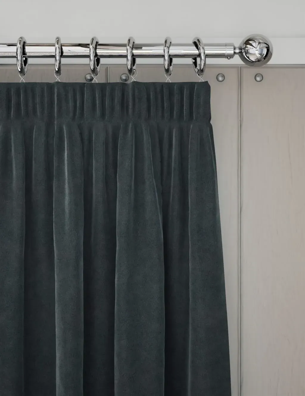 Velvet Pencil Pleat Curtains - Mid Grey product