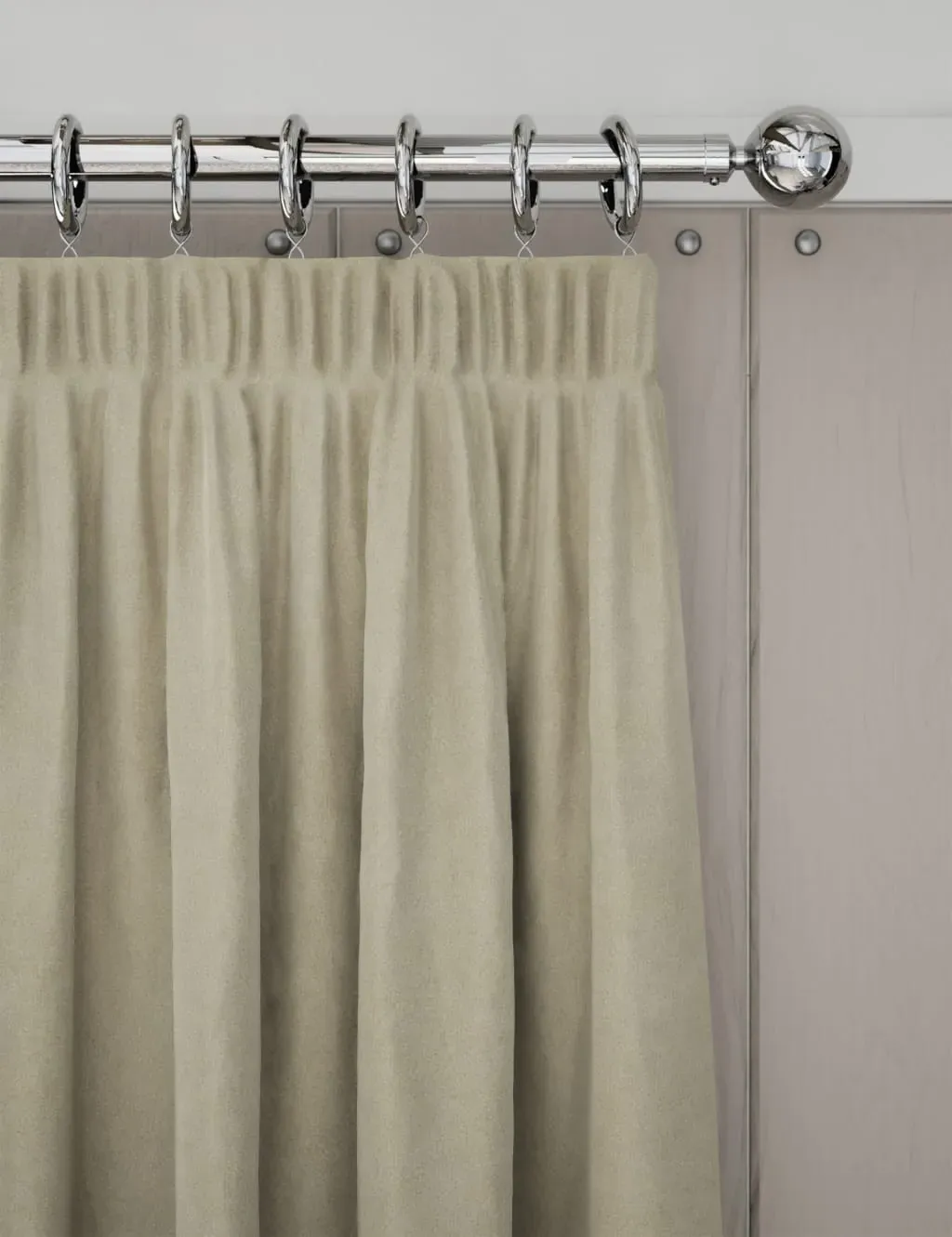 Velvet Pencil Pleat Curtains - Neutral product