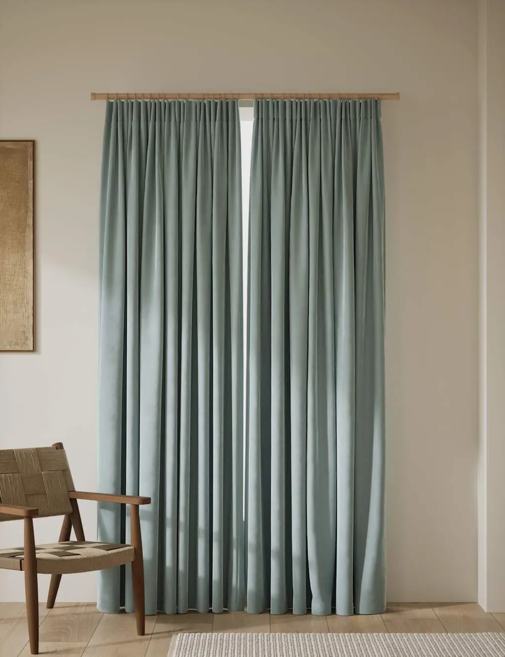 Velvet Pencil Pleat Curtains - Seafoam product
