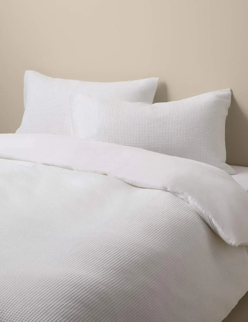 Washed Cotton Waffle Bedding Set - White product