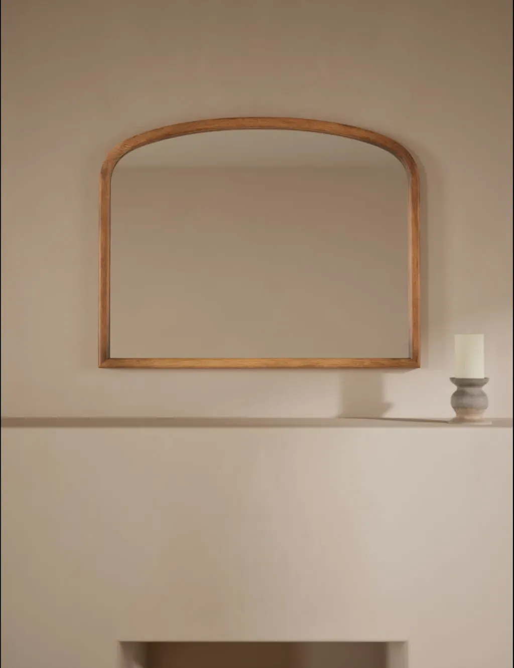Wooden Rounded Overmantle Wall Mirror - Natural product