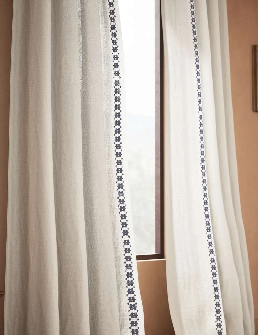 Acapulco Embroidered Sheer Curtains - Blue, Cotton product