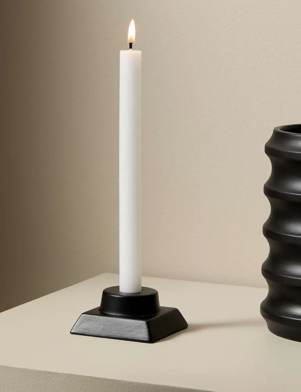 Block Ceramic Dinner Candle Holder - Black product