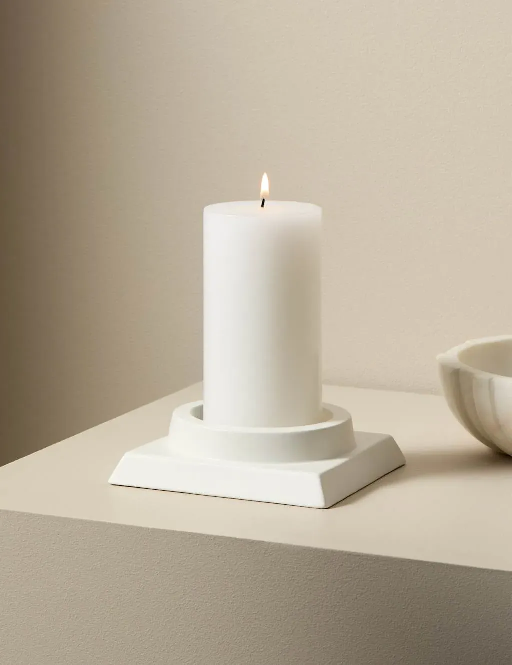 Block Ceramic Pillar Candle Holder - White product