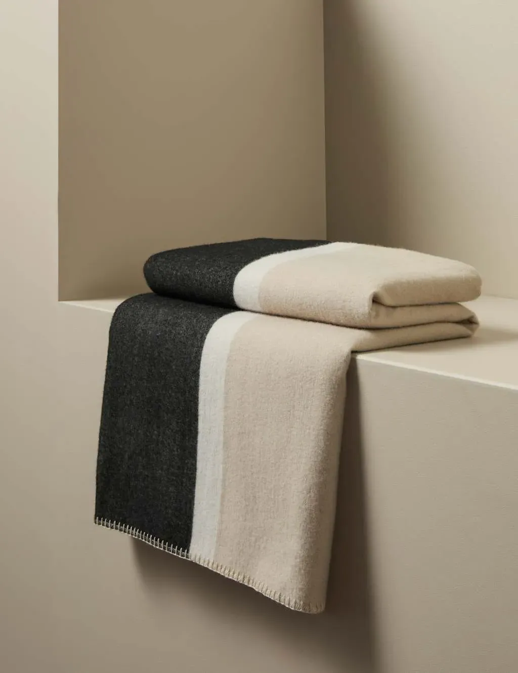 Kelly Hoppen Wool Blend Colour Block Brushed Throw - Taupe Mix product