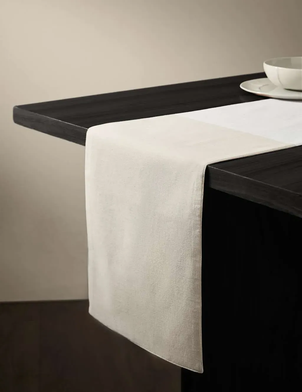 Kelly Hoppen Woven Banded Table Runner - White, Cotton-Linen product
