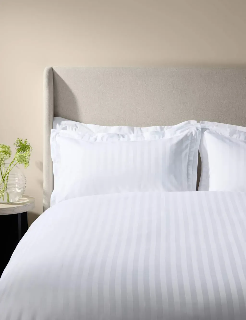 Pure Cotton Satin Striped Bedding Set - White product
