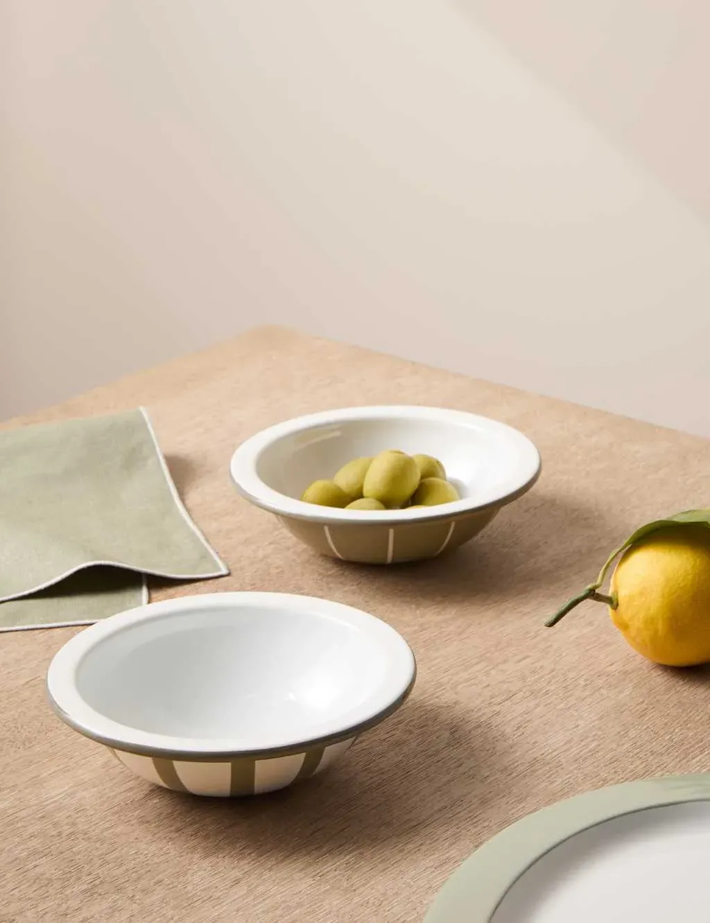 Set of 2 Enamel Striped Nibble Bowls - Green Mix, Stoneware product