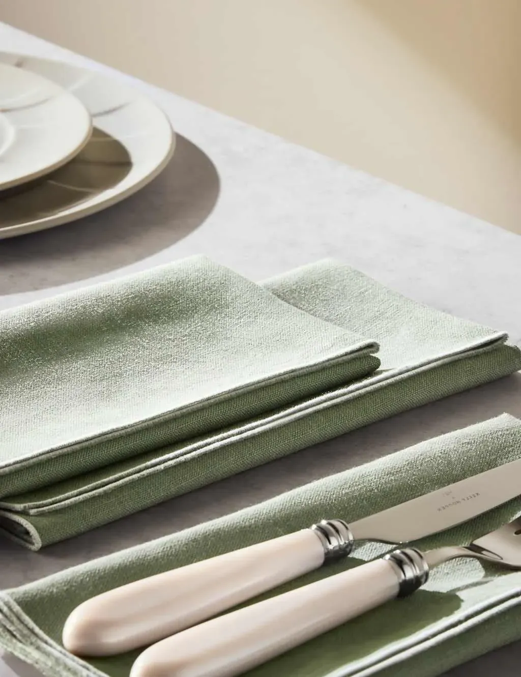 Set of 4 Pure Linen Contrast Edge Napkins - Green Mix product
