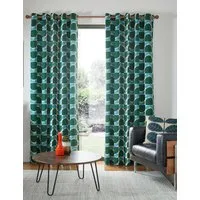 Block Stem Eyelet Curtains - Green Mix, Pure Cotton alternate view