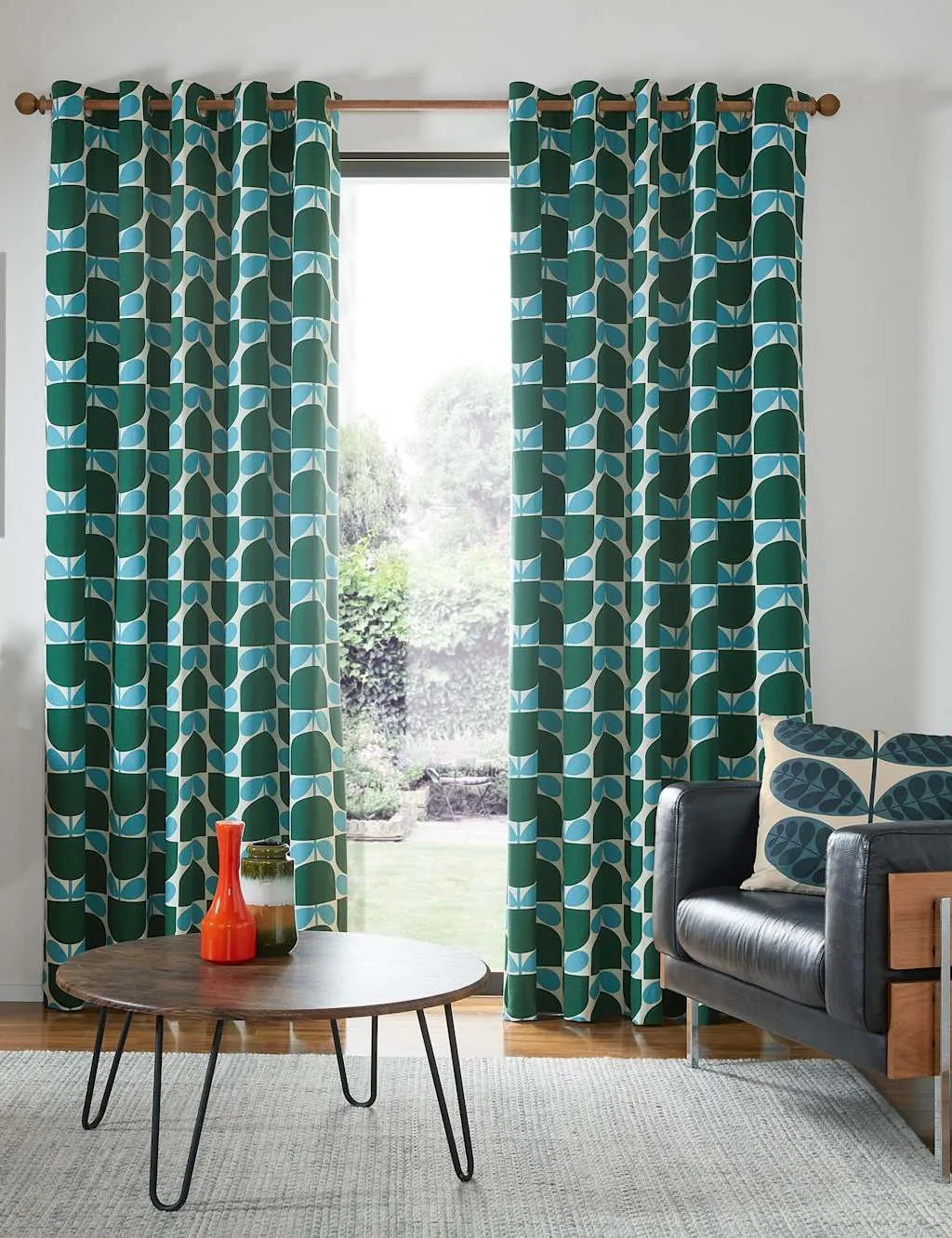 Block Stem Eyelet Curtains - Green Mix, Pure Cotton product