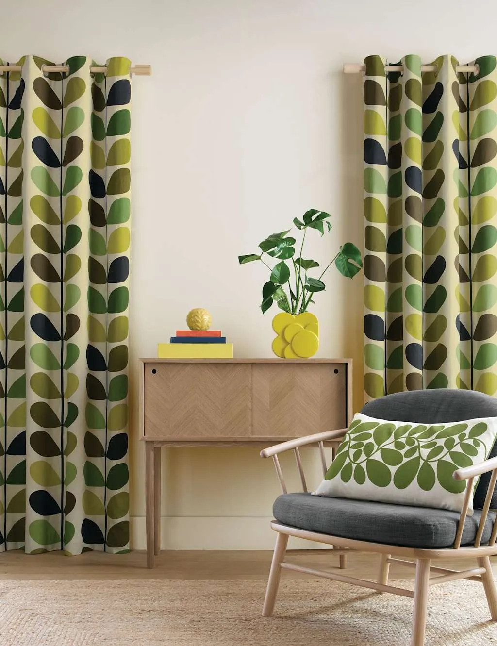 Multi Stem Eyelet Curtains - Yellow Mix, Cotton product